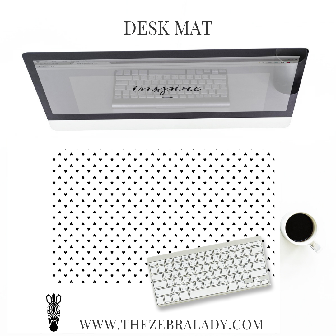White Little Hearts Desk Mat Pad Size's  18x12 or 24x14
