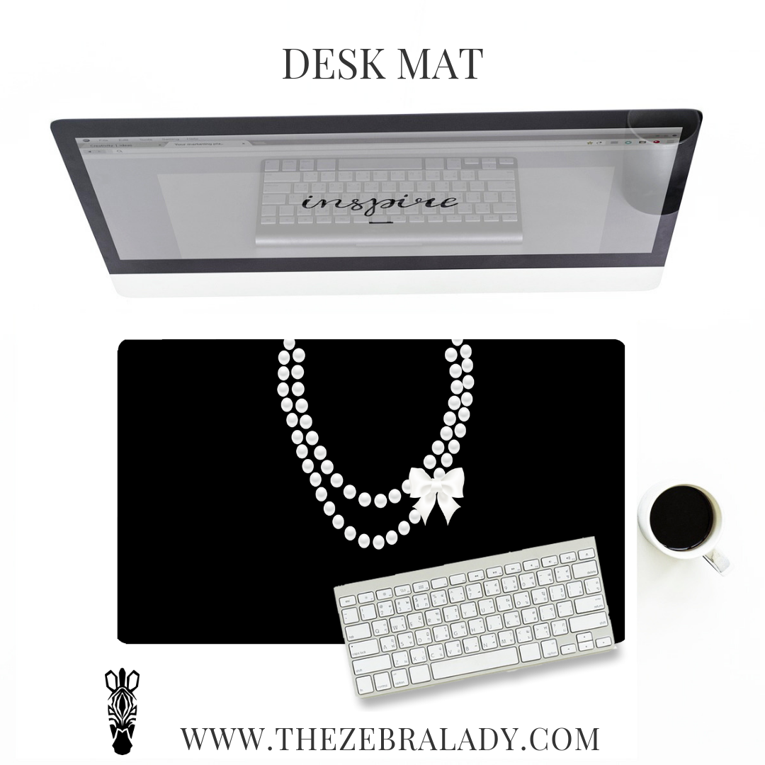 Black White Pearls Necklace Desk Mat Pad Size's  18x12 or 24x14