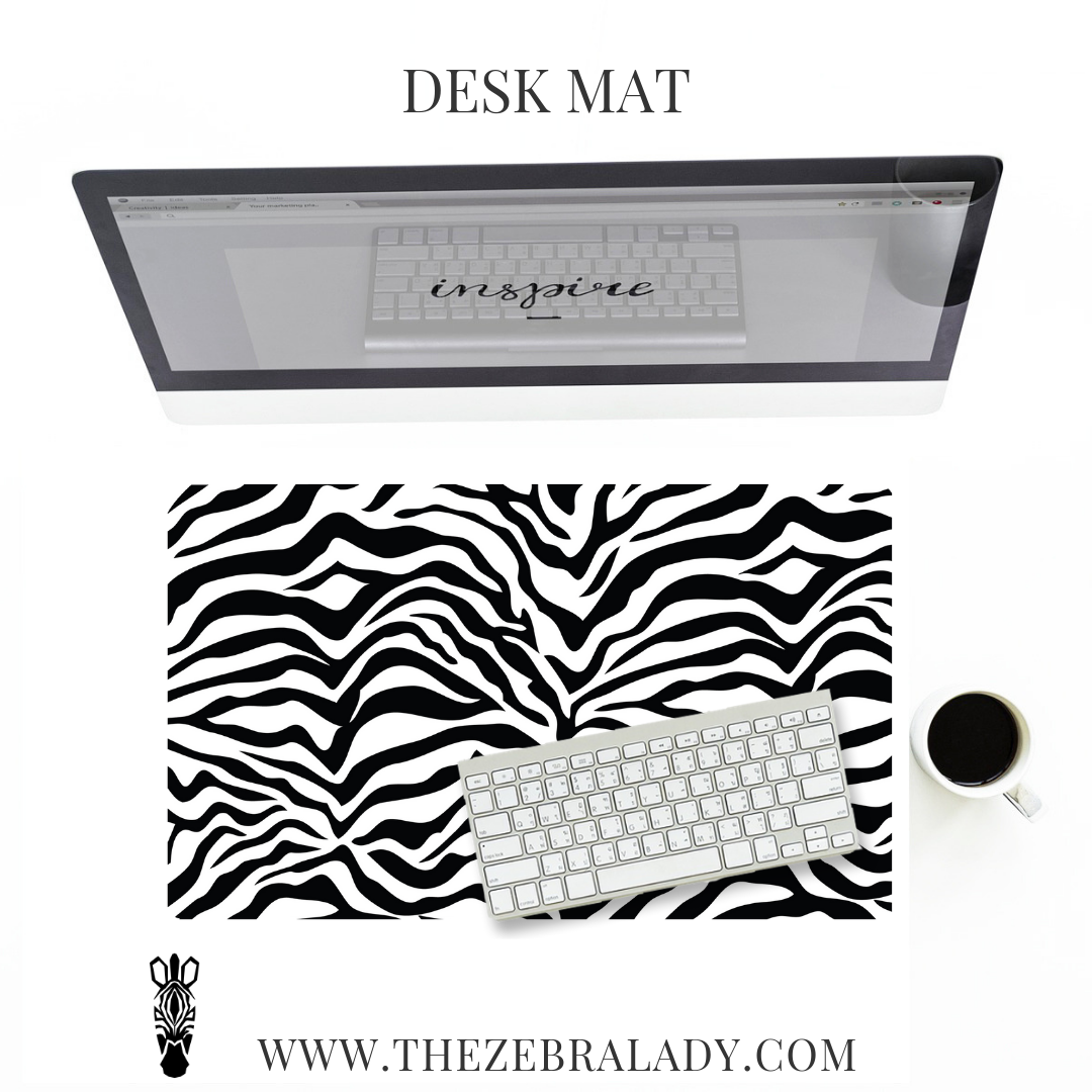 Black White Zebra Desk Mat Pad Size's  18x12 or 24x14