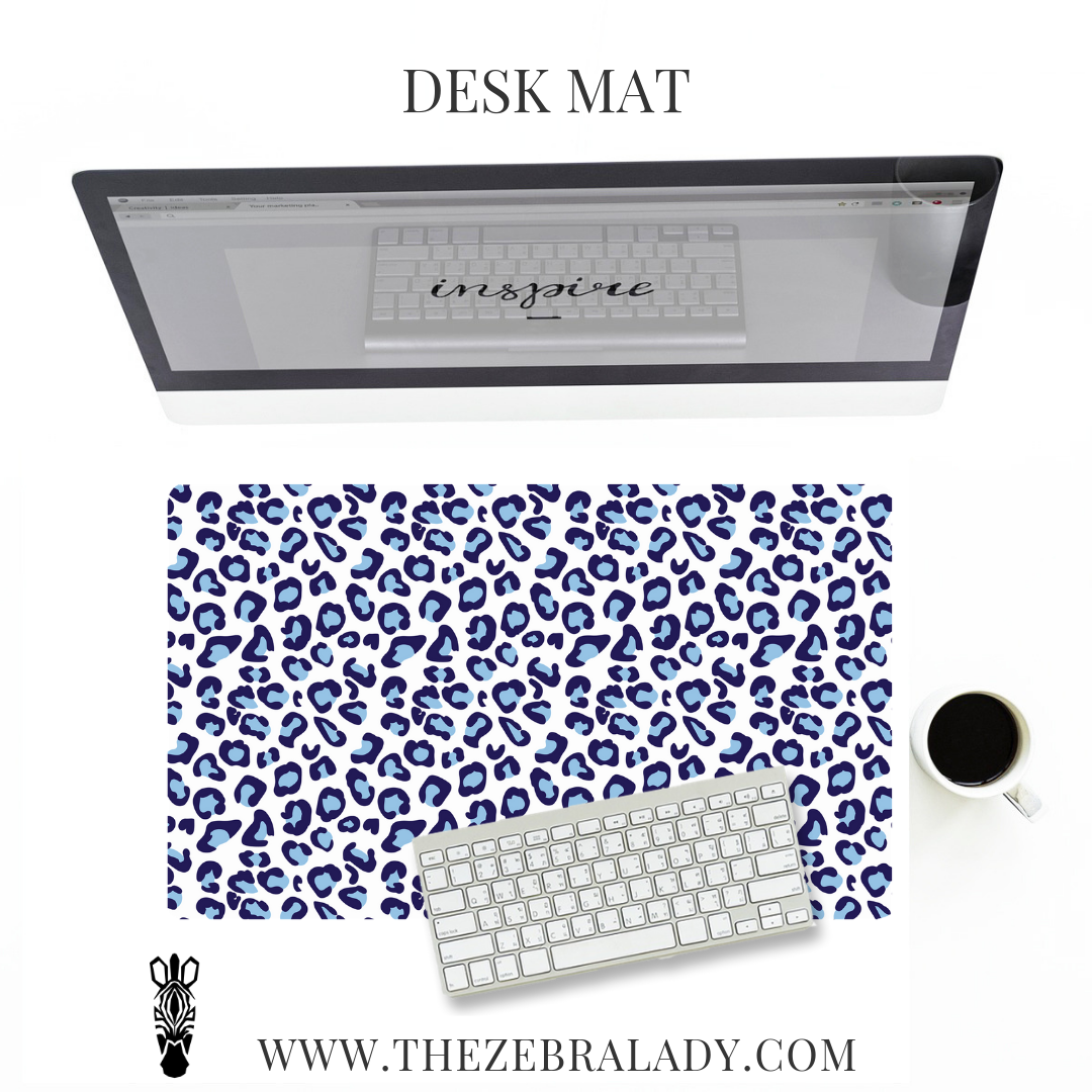 Preppy Navy Leopard Desk Mat Pad Size's  18x12 or 24x14