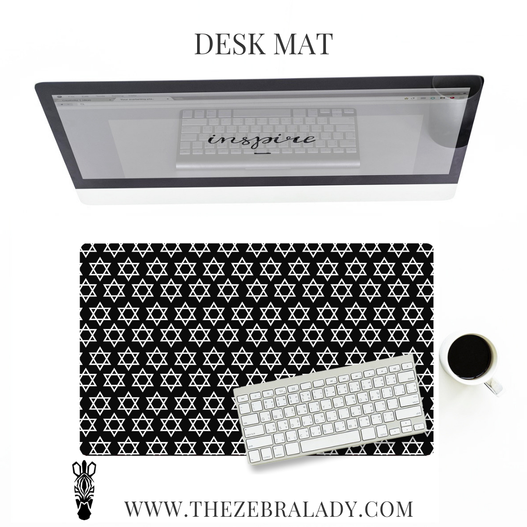Star of David Black White Desk Mat Pad Size's  18x12 or 24x14