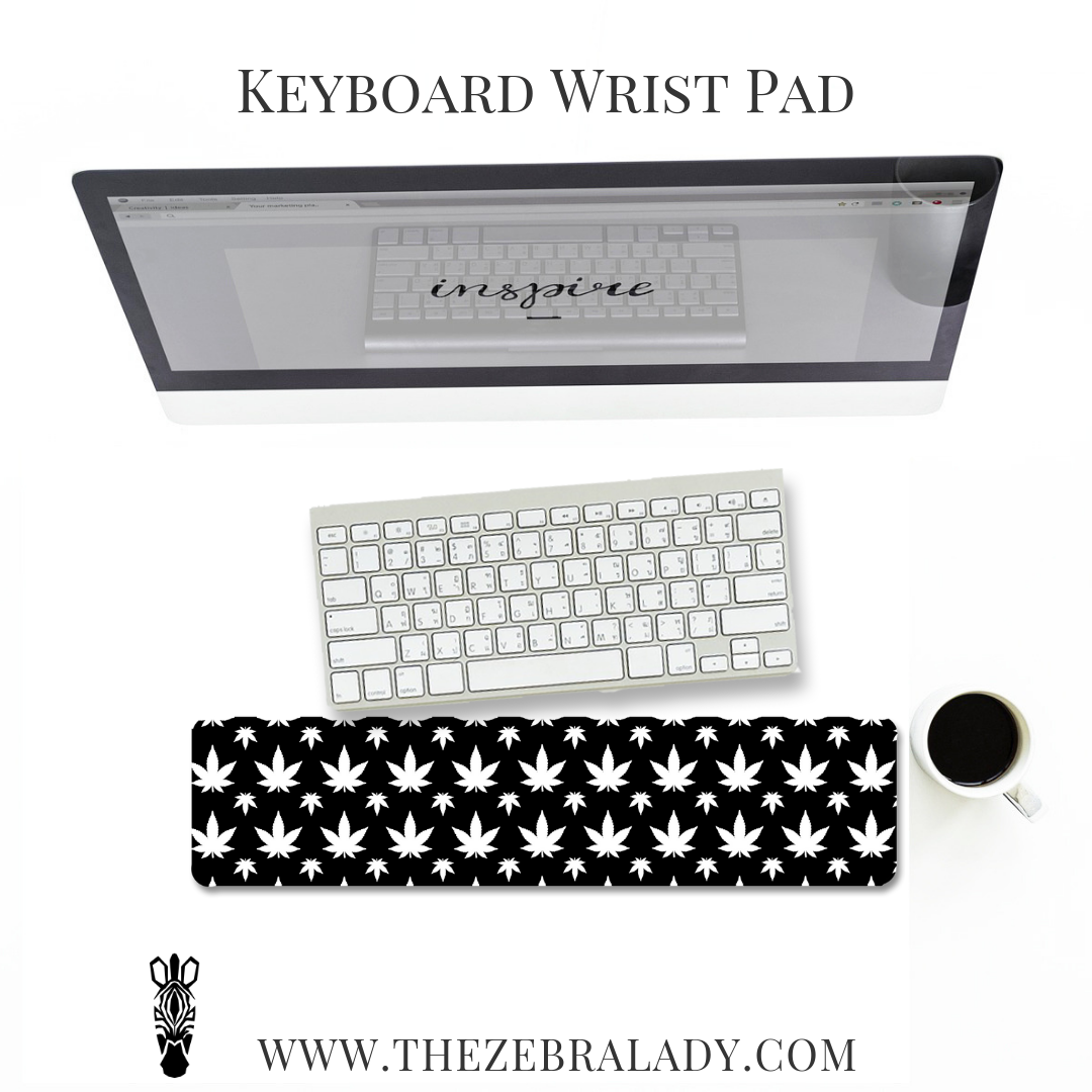420 Cannabis Black White Keyboard Wrist Pad