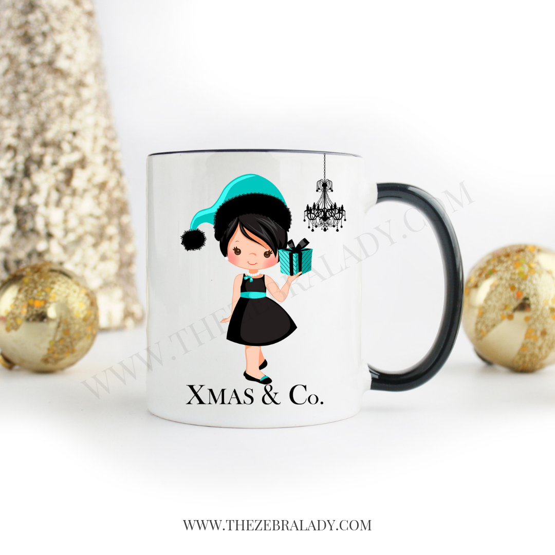 Cute Breakfast at Tiffany's Xmas & Co. Black Handle Mug