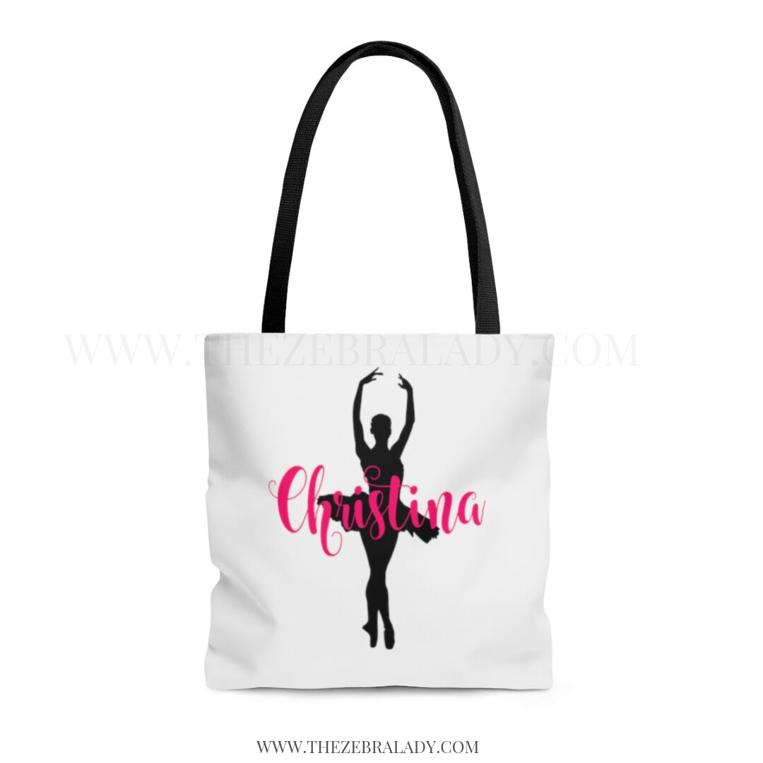Ballerina Silhouette Black Handle Tote Personalize