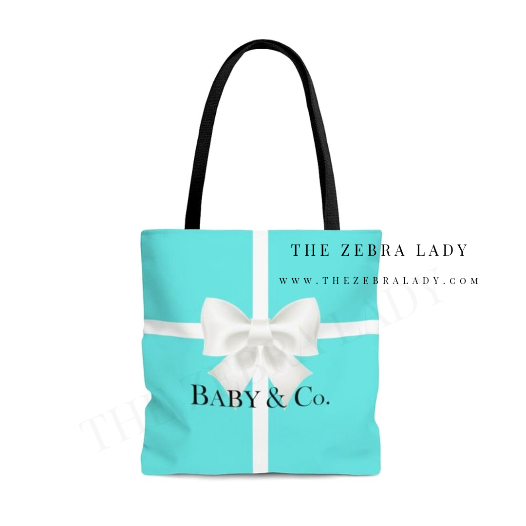 Baby & Co Black Strap Tote Bag, Breakfast At TiffanyS Baby Shower Guest  Gift Tote — The Zebra Lady