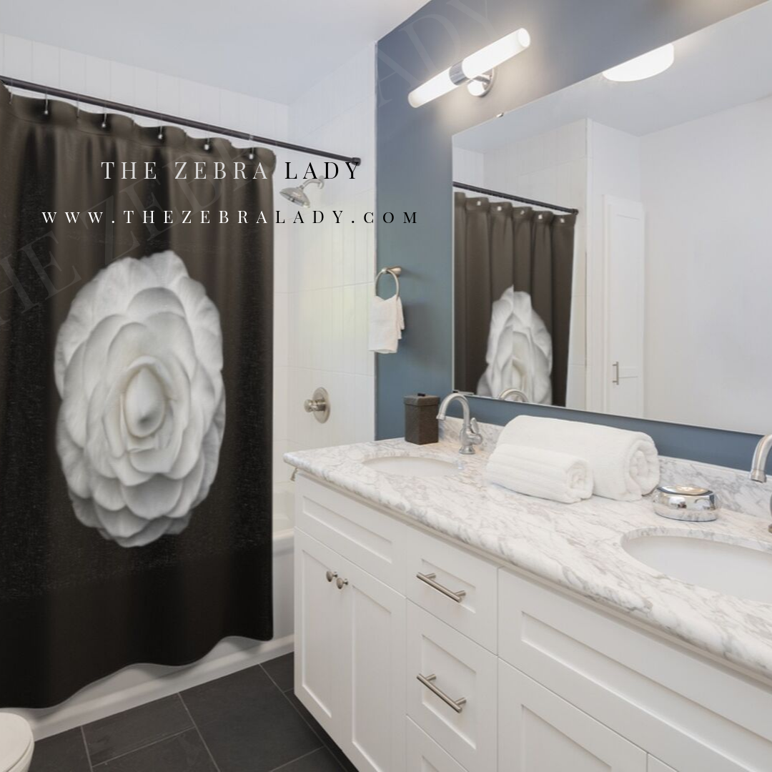 Black White Rose Shower Curtain — THE ZEBRA LADY