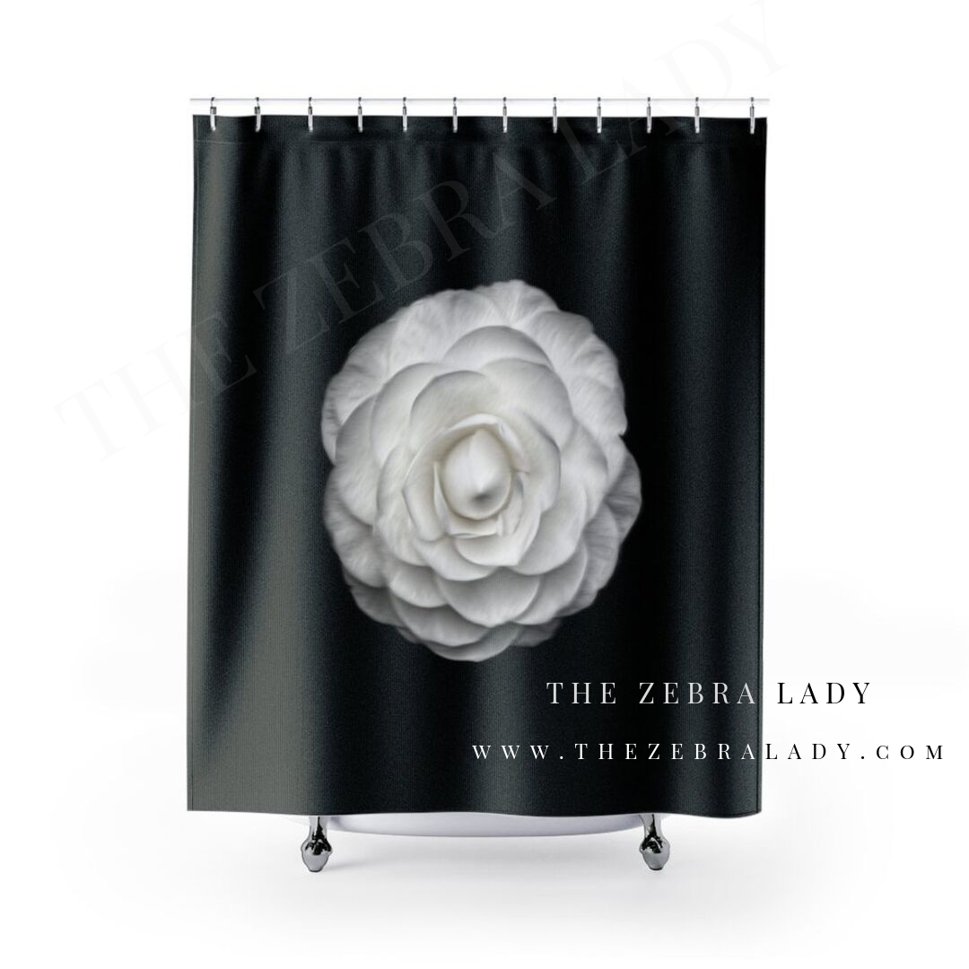 Black White Rose Shower Curtain