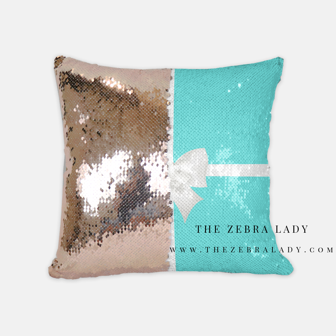 Breakfast at Tiffany's Sequin Reversible Pillow by Monique Layzell of TheZebraLady.com