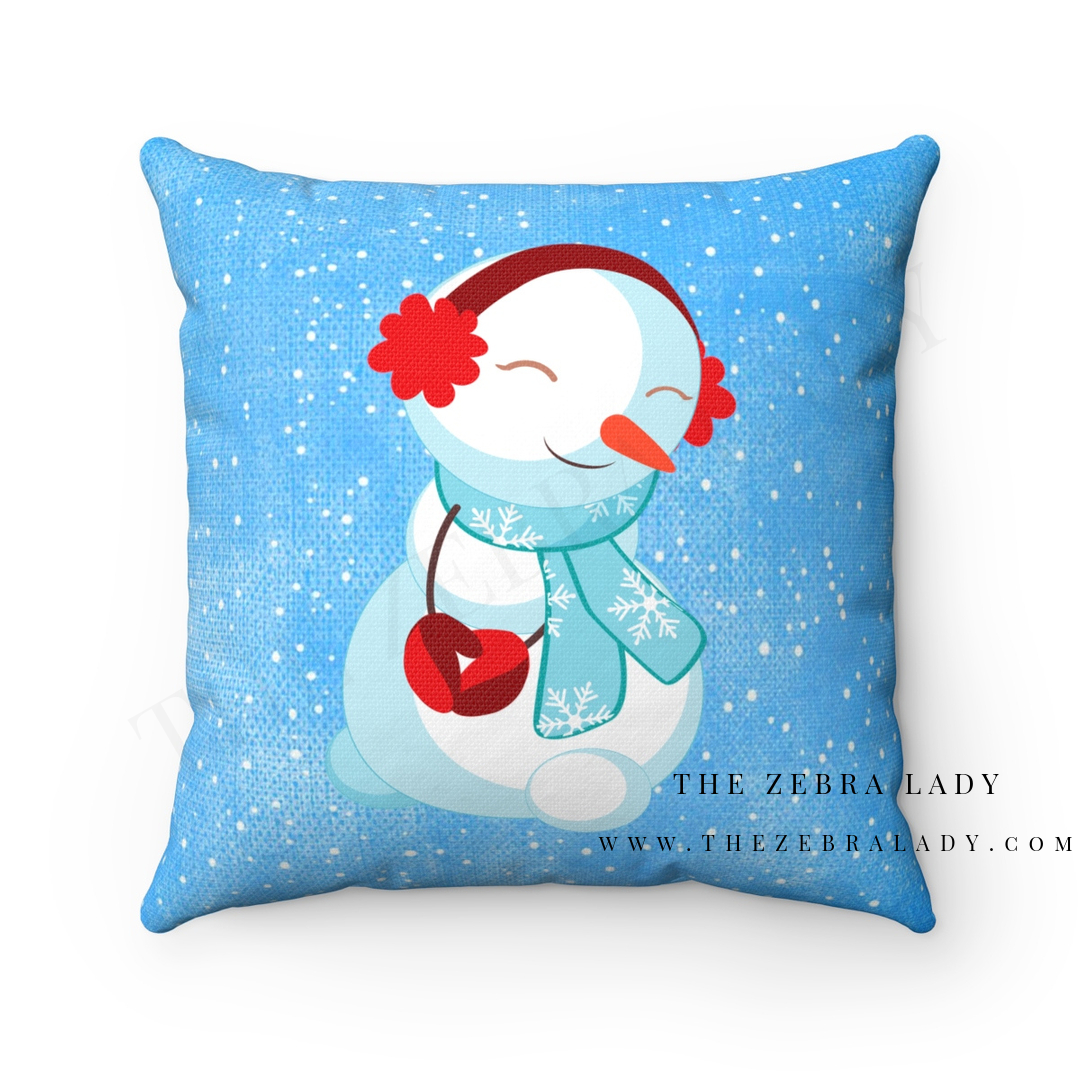 Cute Snowman face Spun Polyester Square Pillow