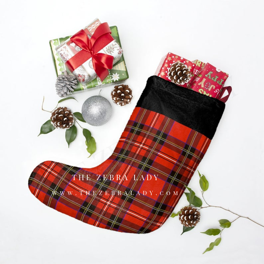 Red Plaid Black Cuff Christmas Stockings by Monique Layzell THE ZEBRA LADY