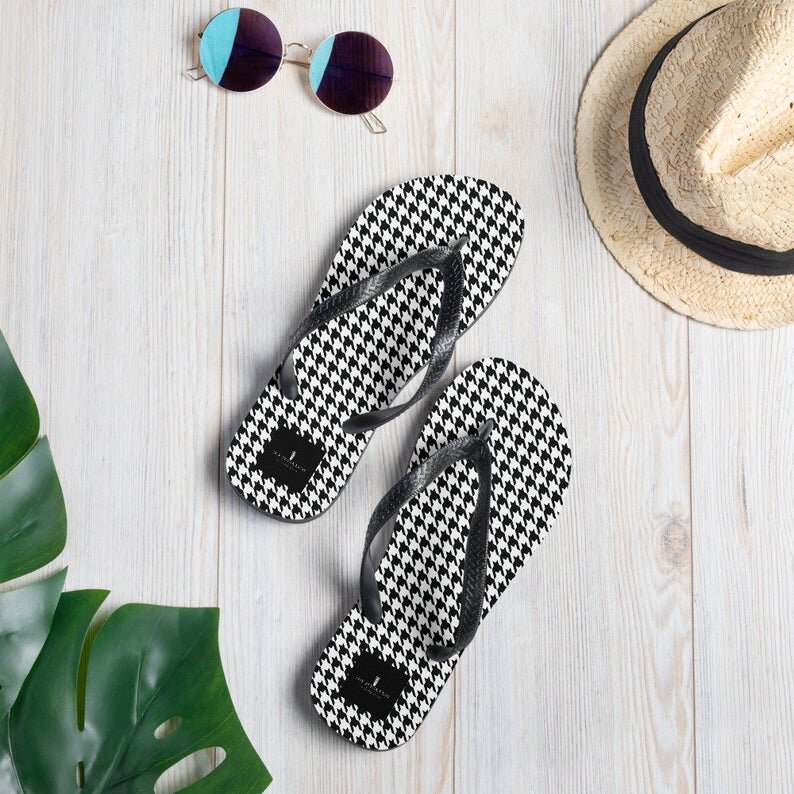Houndstooth Black White Flip-Flops Unisex