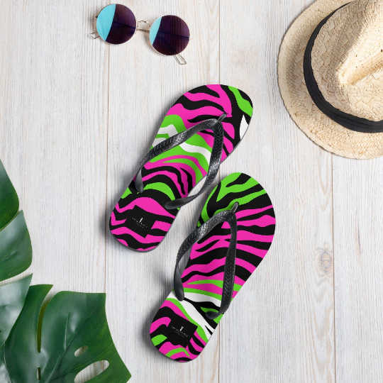 Pop Pink Green Black Zebra Flip-Flops Unisex