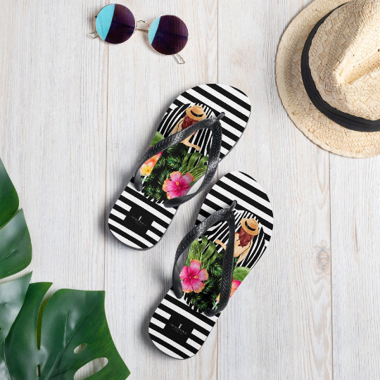 Tropical Girl Zebra Black White Stripes Flip-Flops Unisex