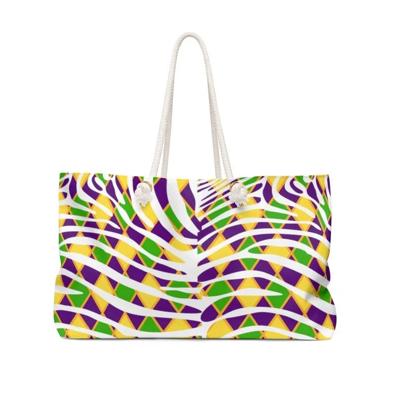 Mardi Gras Diamond Zebra Rope Handle Weekender Bag