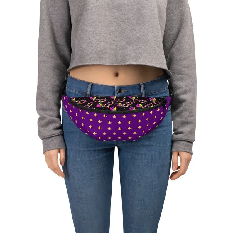 Mardi Gras Purple Split masks Fanny Pack