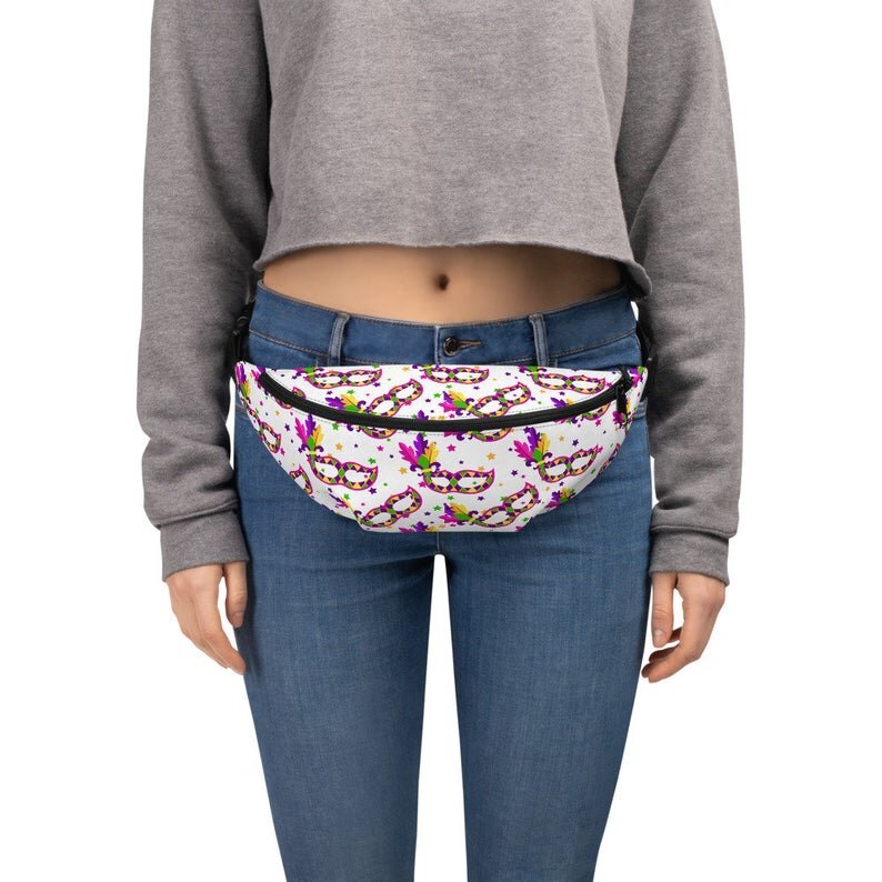Mardi Gras Mask Stars White Fanny Pack