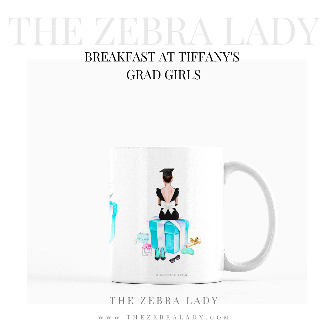 Breakfast at Tiffany's Grad Girl Class 2020 11oz Mug THEZEBRALADY.com