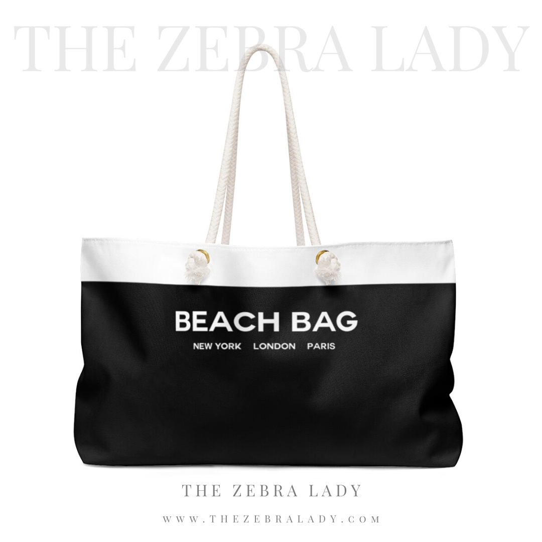 BEACH BAG Black White Fashion Rope Tote Bag