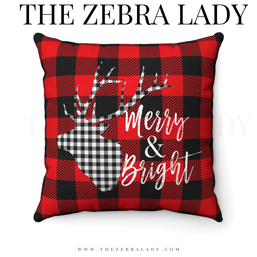 Red Buffalo Deer Merry &amp; Bright  Square Pillow