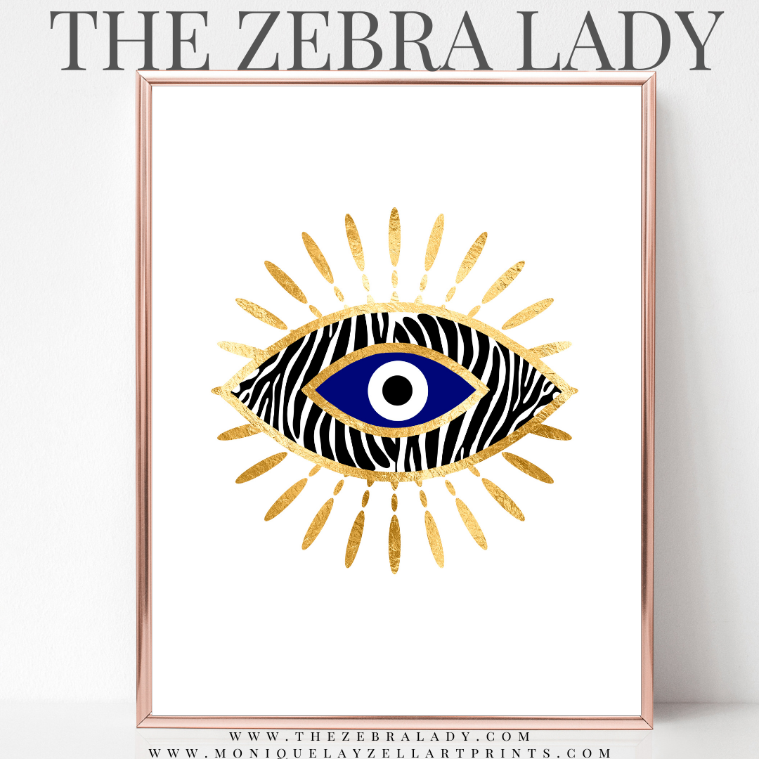 Evil Eye Blue Zebra White Art Print