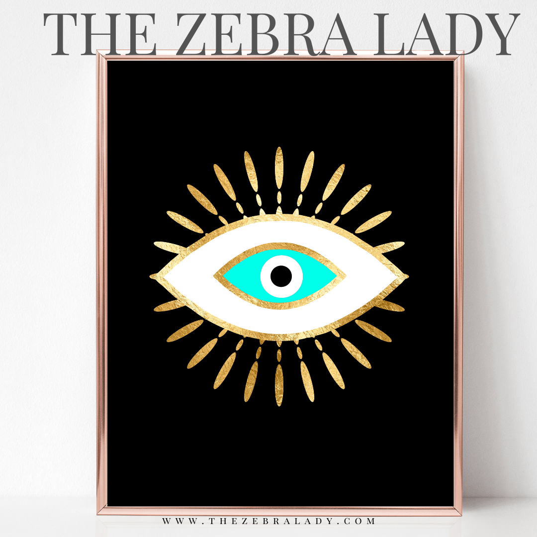 Evil Eye Aqua Zebra Black Art Print