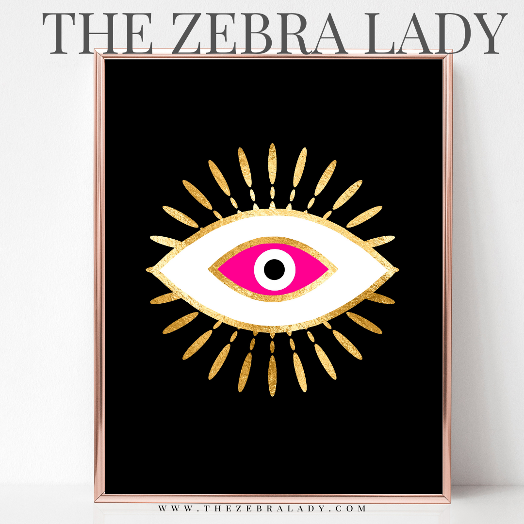 Evil Eye Hot Pink Black Background Art Print