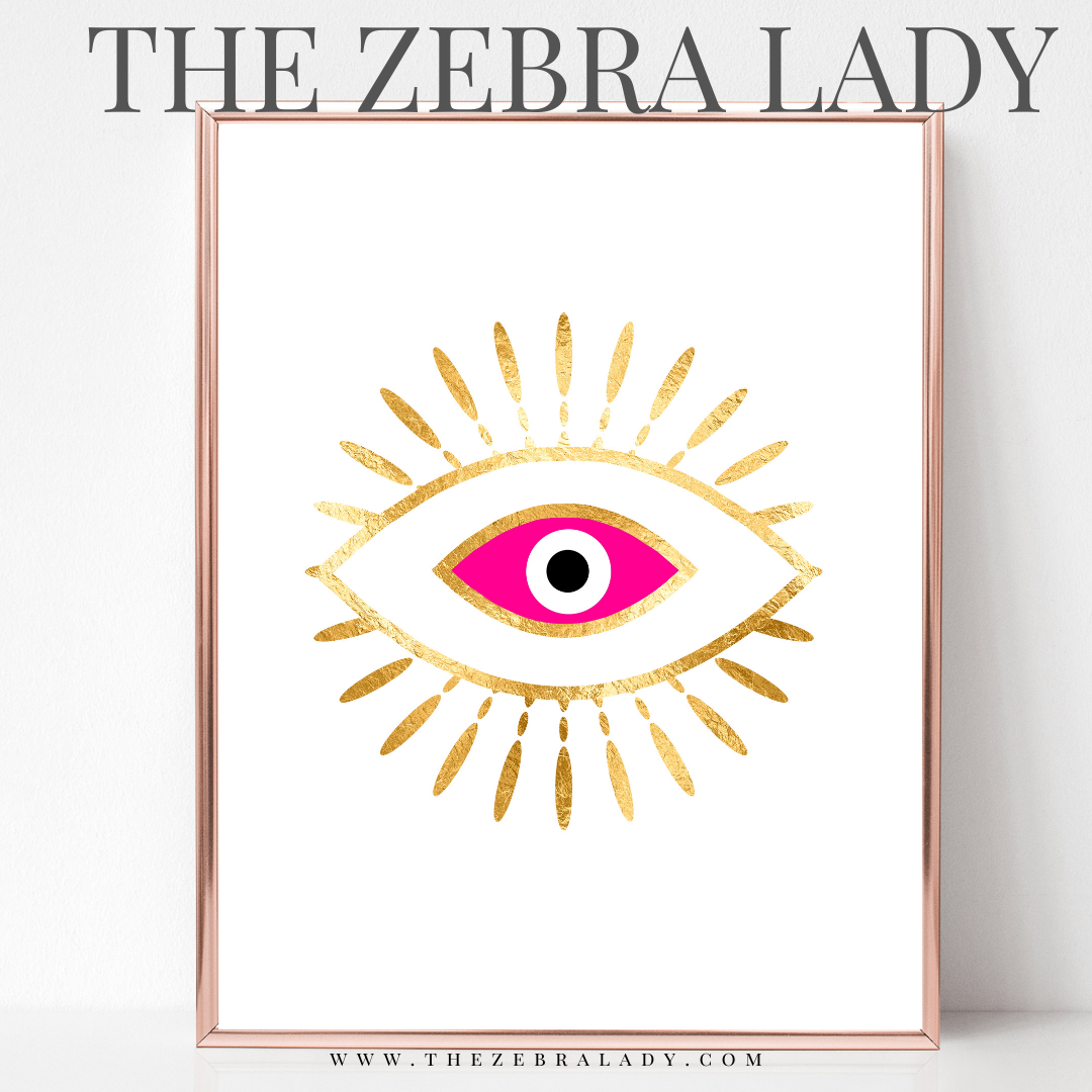 Evil Eye Hot Pink White Art Print