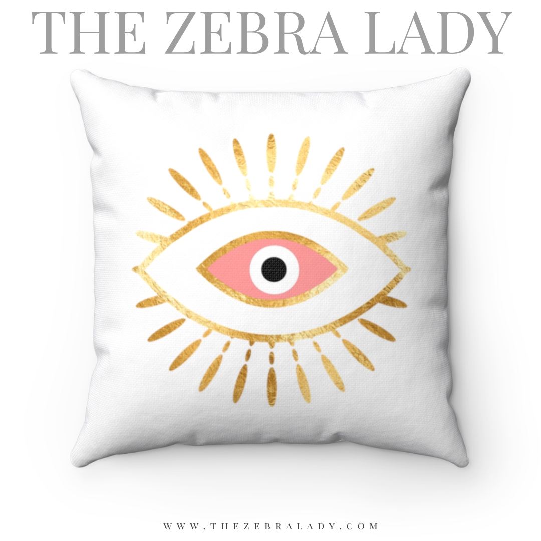 Pink White Evil Eye Zen Square Pillow