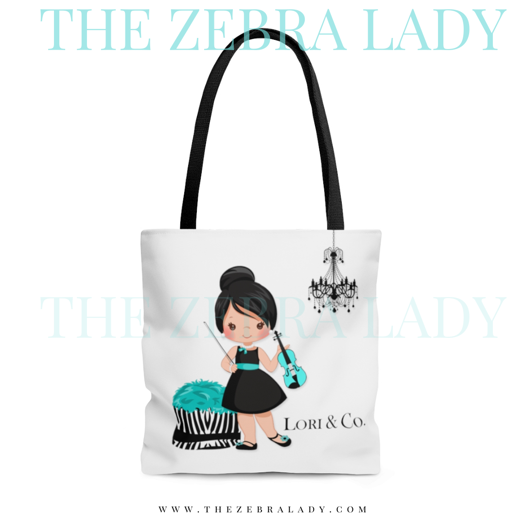 Cute Breakfast at Tiffany's Violin Girl Personalized Tote Bag