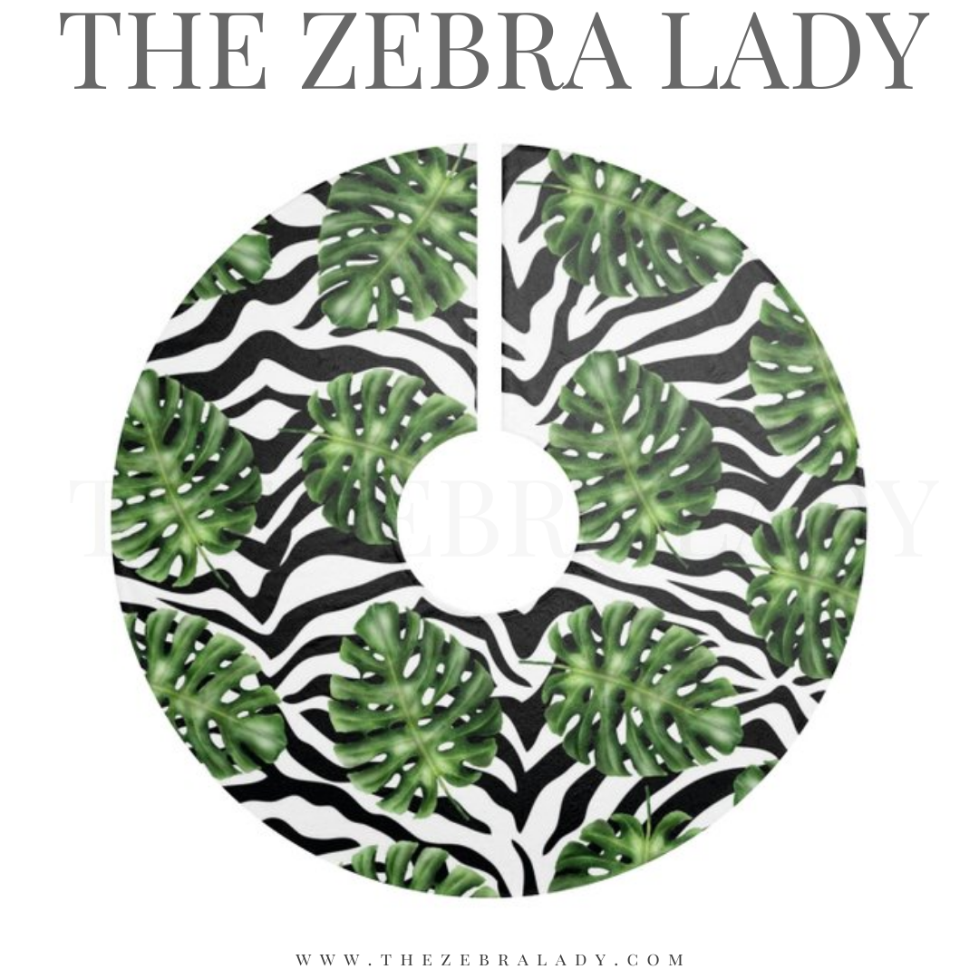 Tropical Zebra Palms Christmas Tree Skirt