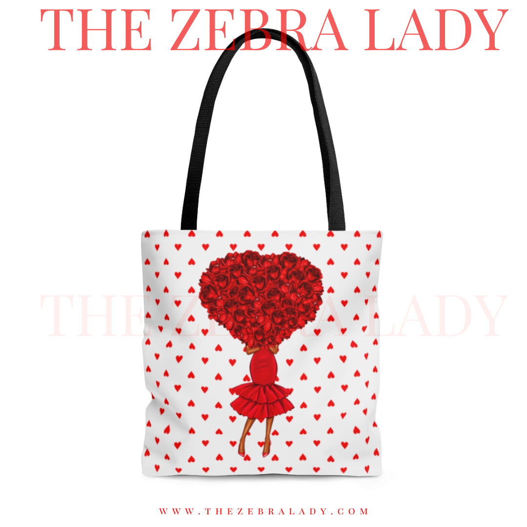 Fashion Girl Valentine Hearts Tote Bag African American