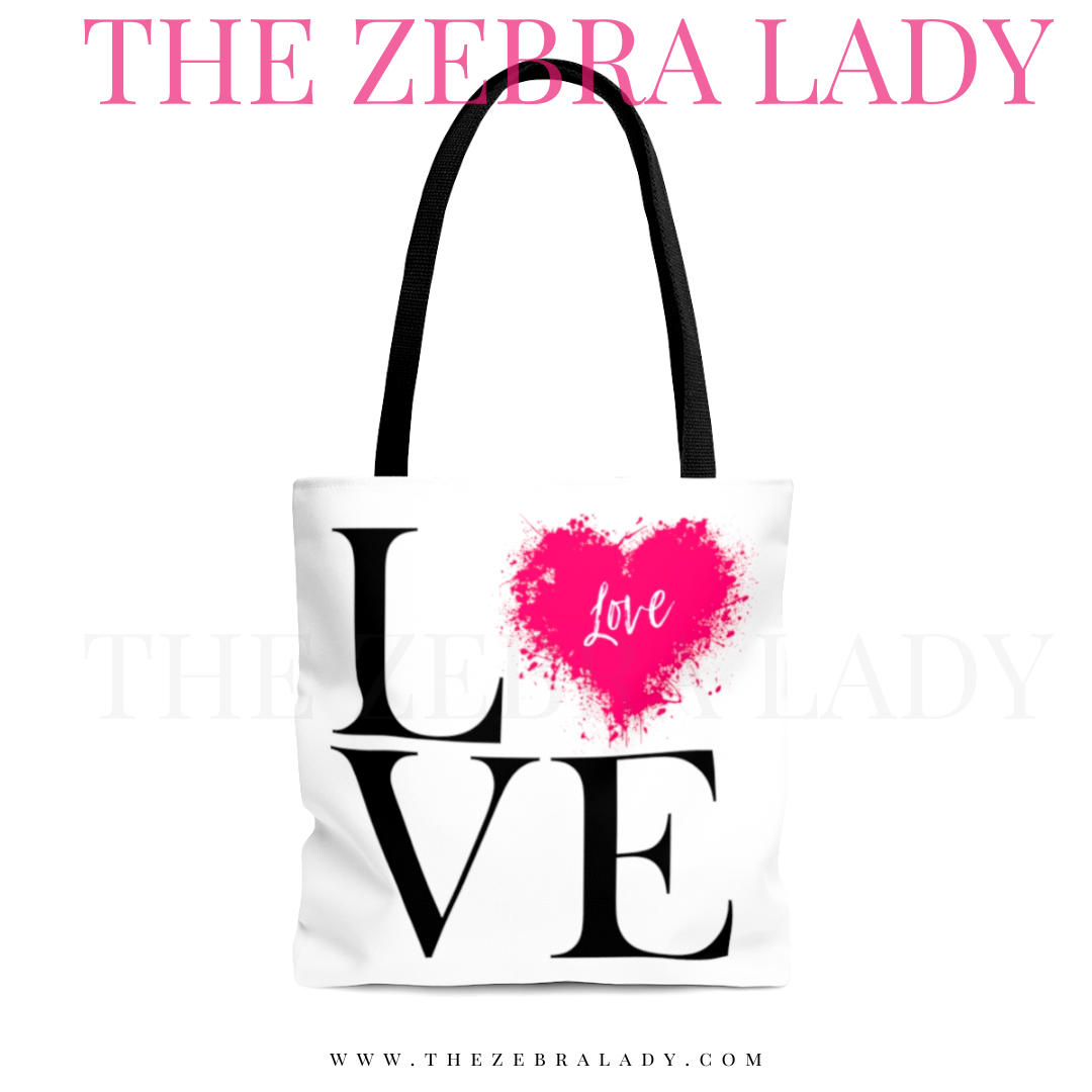 LOVE Lipstick Kisses Heart Black Handle Tote Bag — THE ZEBRA LADY