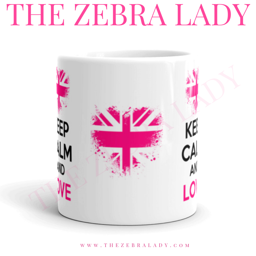 Keep Calm and Love UK Pink Splash Heart Valentine 11oz Mug