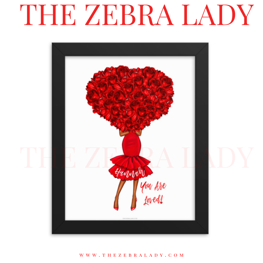 Valentine Fashion Girl Red Roses Framed or Print Personalized