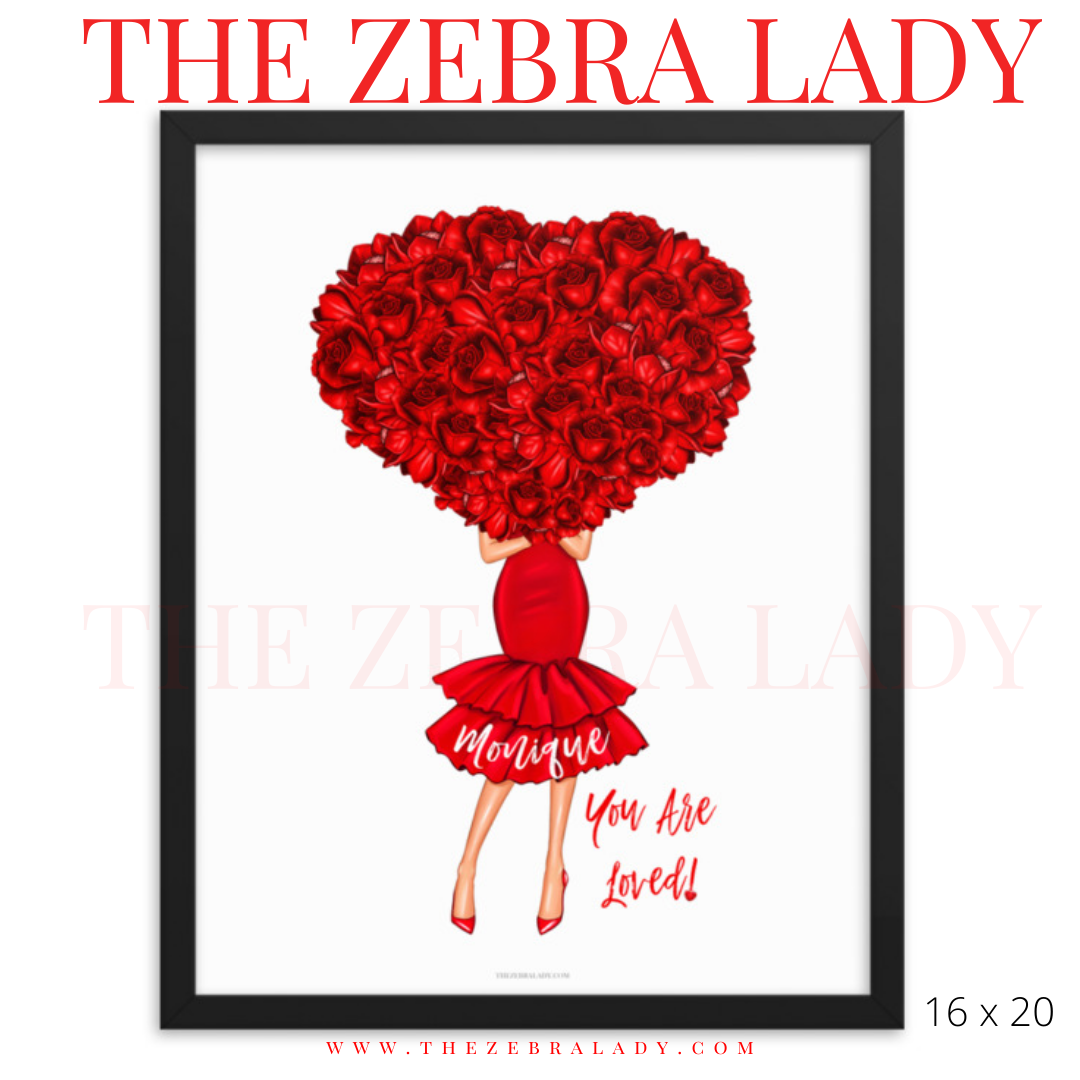 Valentine Fashion Girl Red Roses Framed or Print Personalized