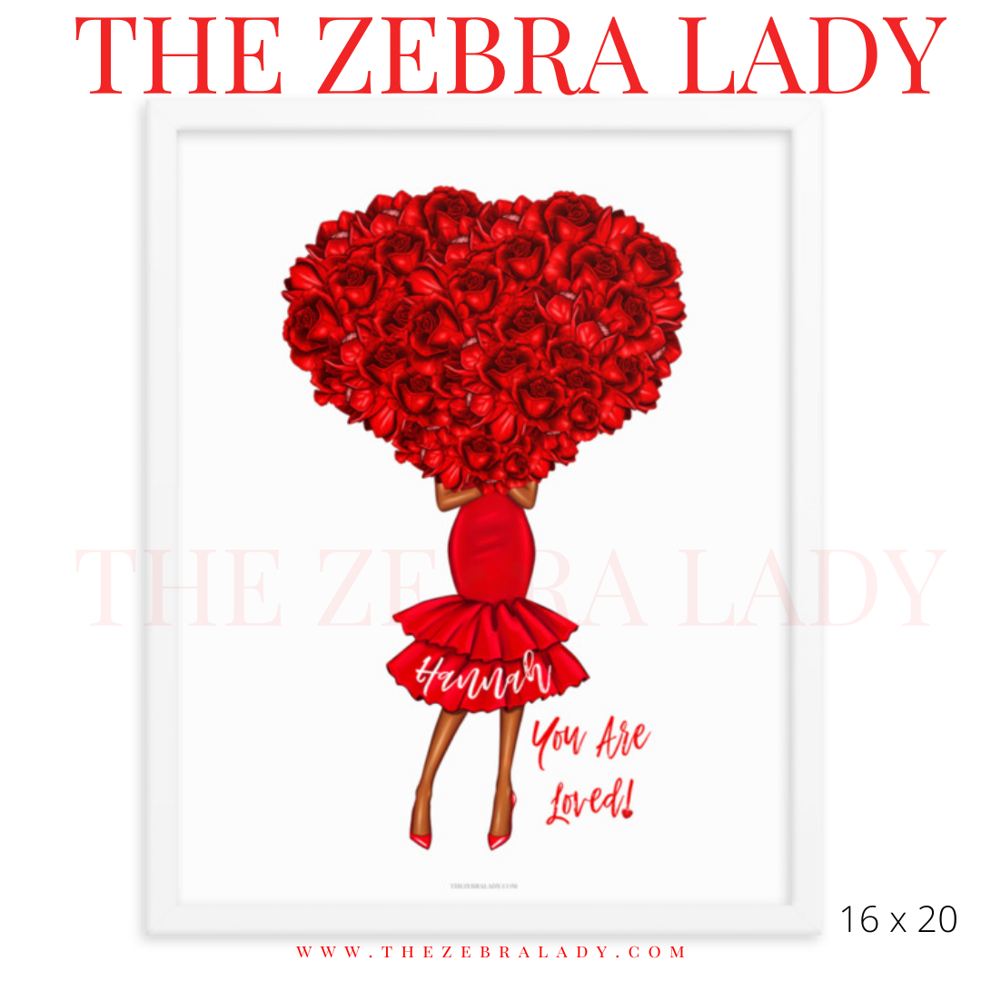 Valentine Fashion Girl Red Roses Framed or Print Personalized
