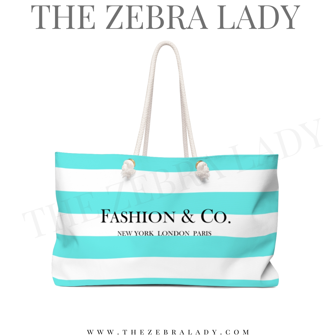 Fashion &amp; Co Stripe Breakfast At Tiffany's Rope Weekender Tote