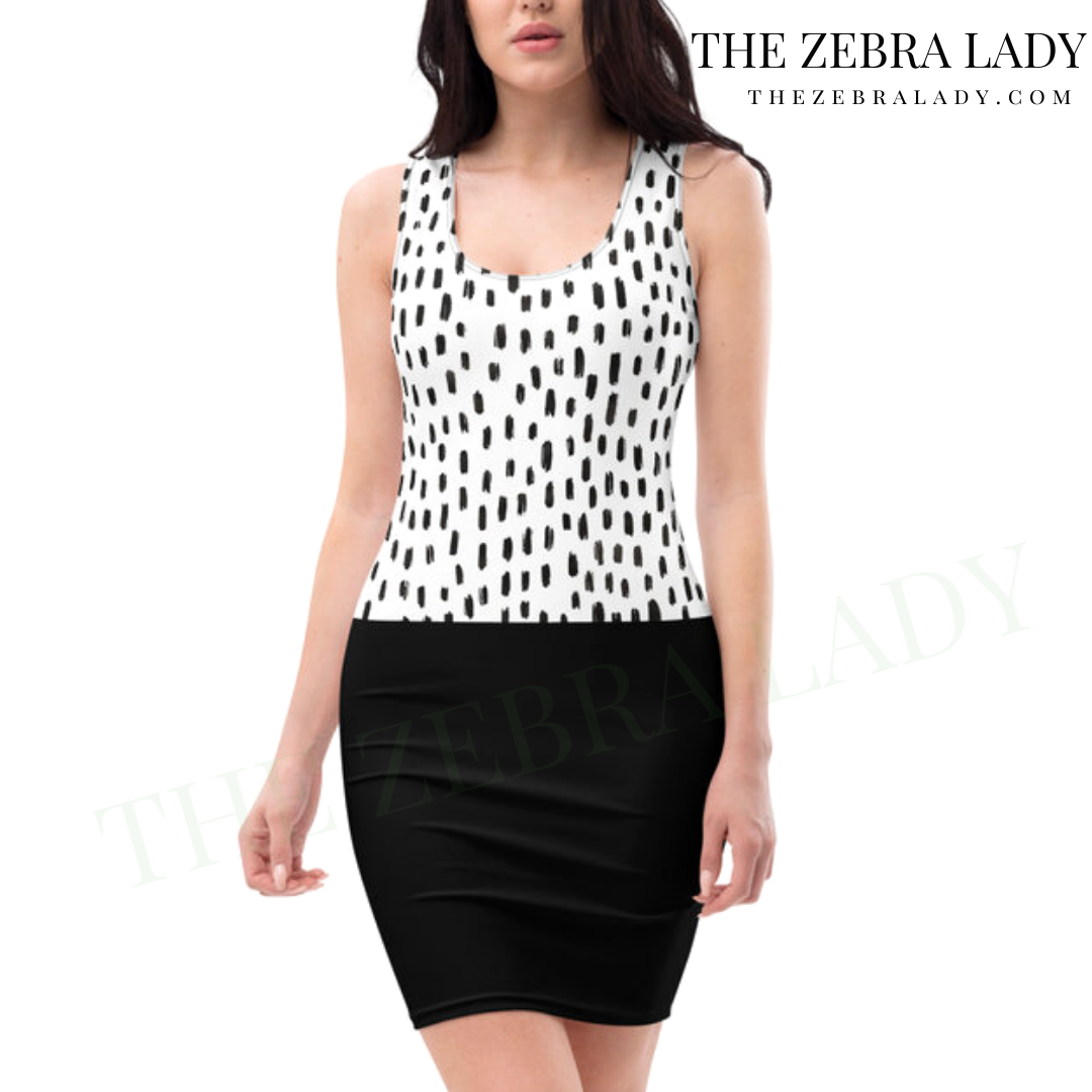 Black White Brush strokes All-Over Print Dress