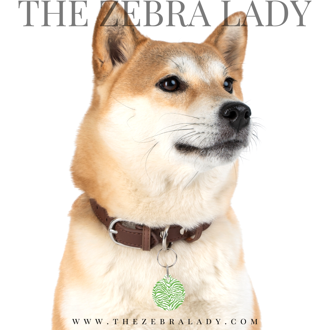 Green Zebra White Pet ID Tag Double Sided - Personalized