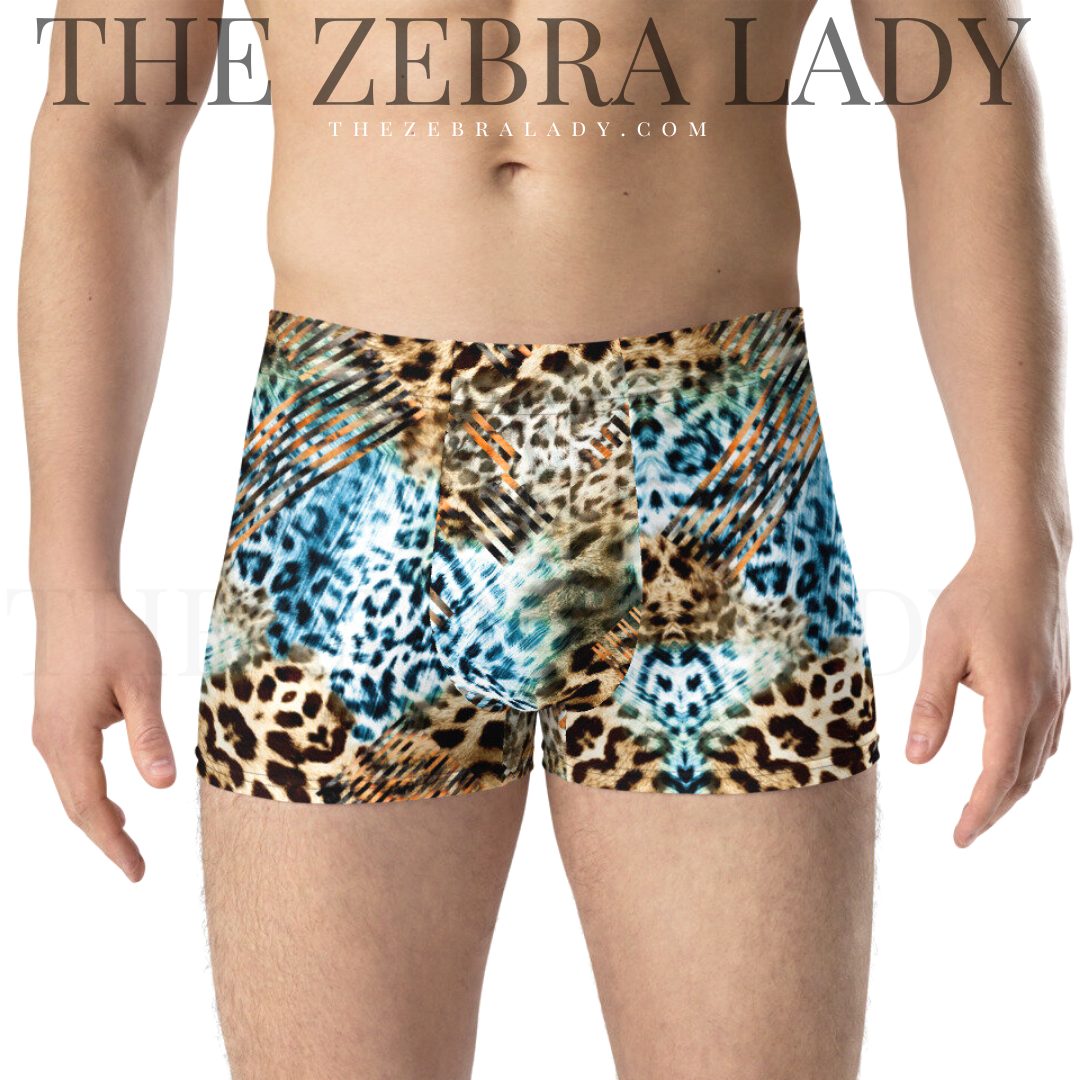 Fashion Leopard Blue Men's Boxer Briefs