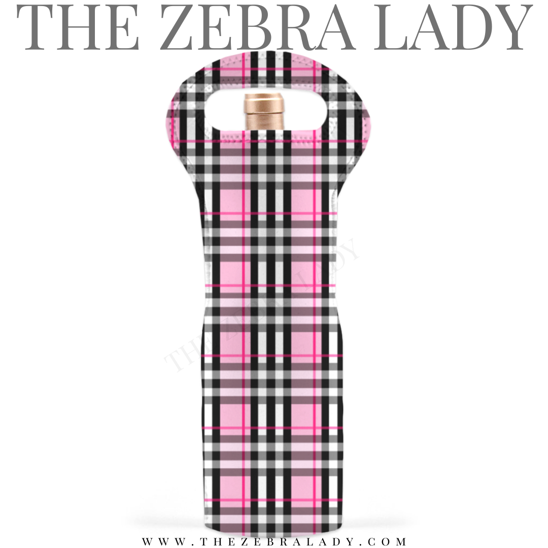 Pink Plaid Wine Tote