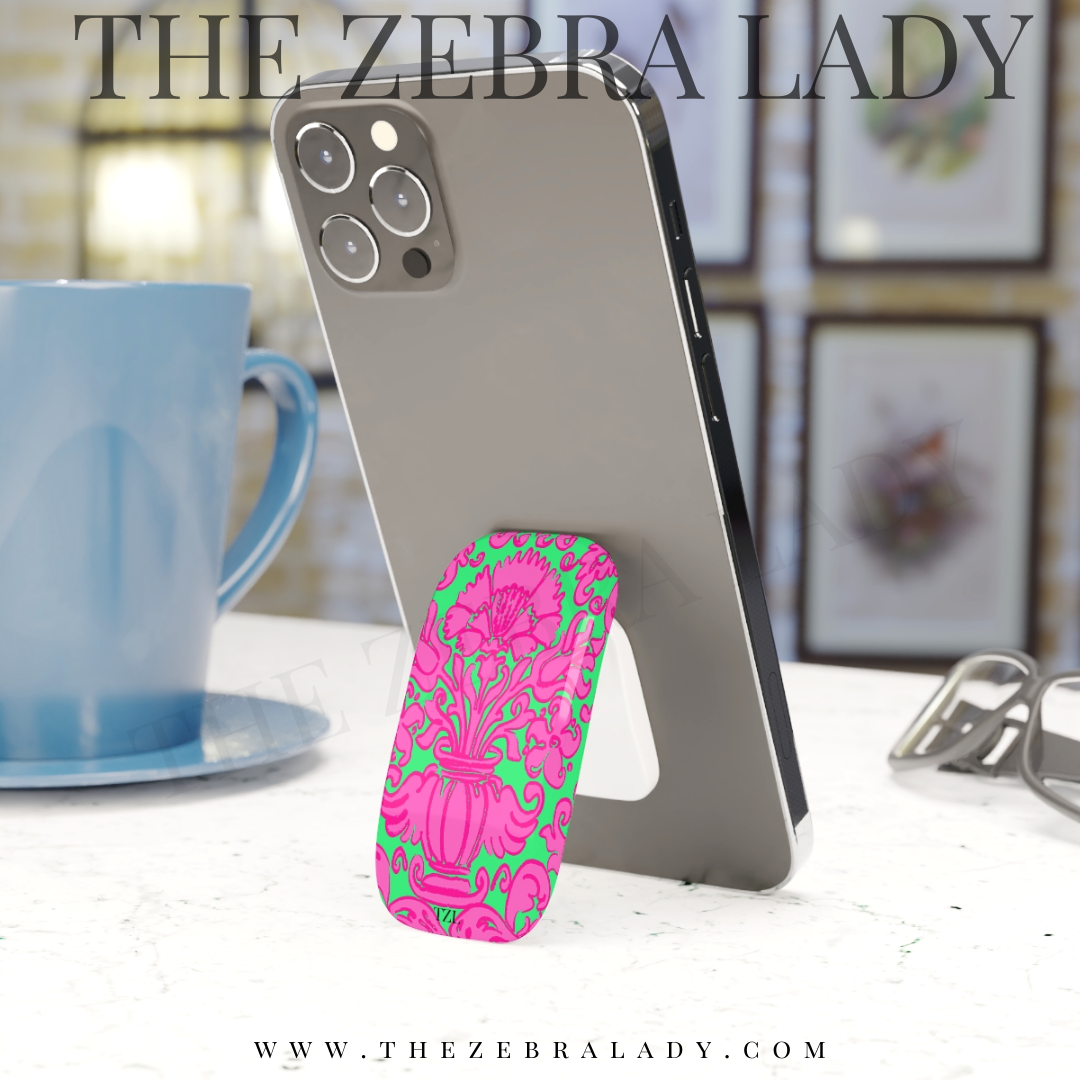 Hot Pink Green Damask Phone Click-On Grip