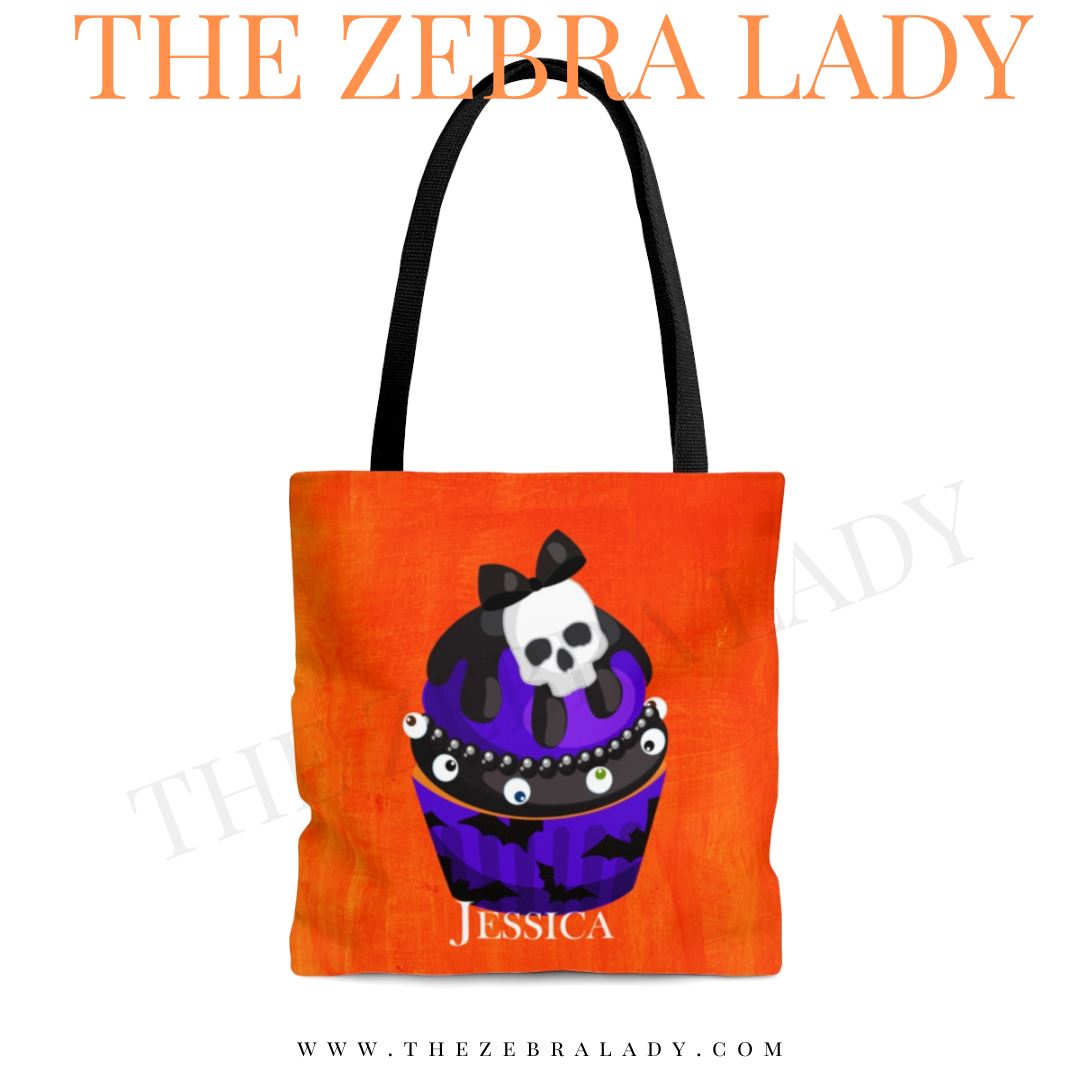 Scary Purple Skull Cupcake Orange back Tote Bag Personalized