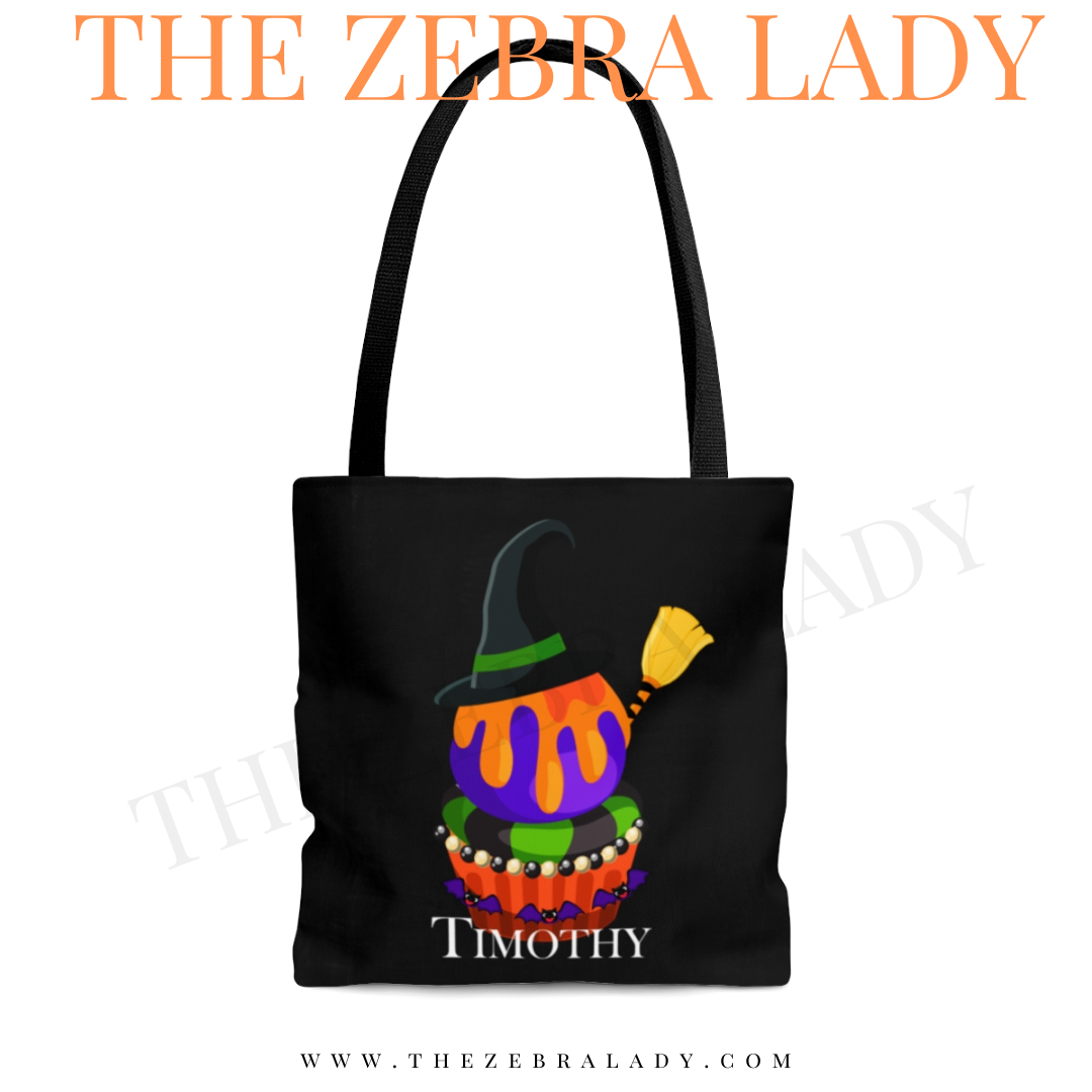 Scary Witch Cupcake Black Back Tote Bag Personalized
