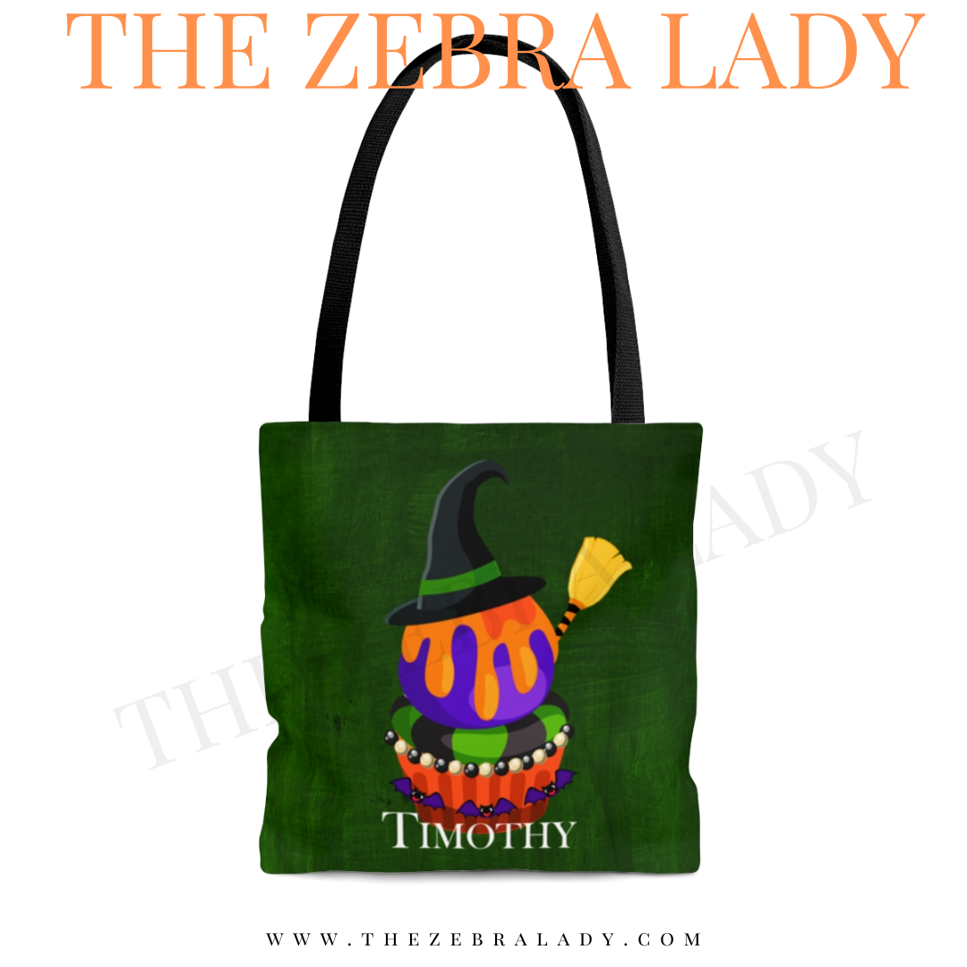 Scary Witch Cupcake Green Back Tote Bag Personalized
