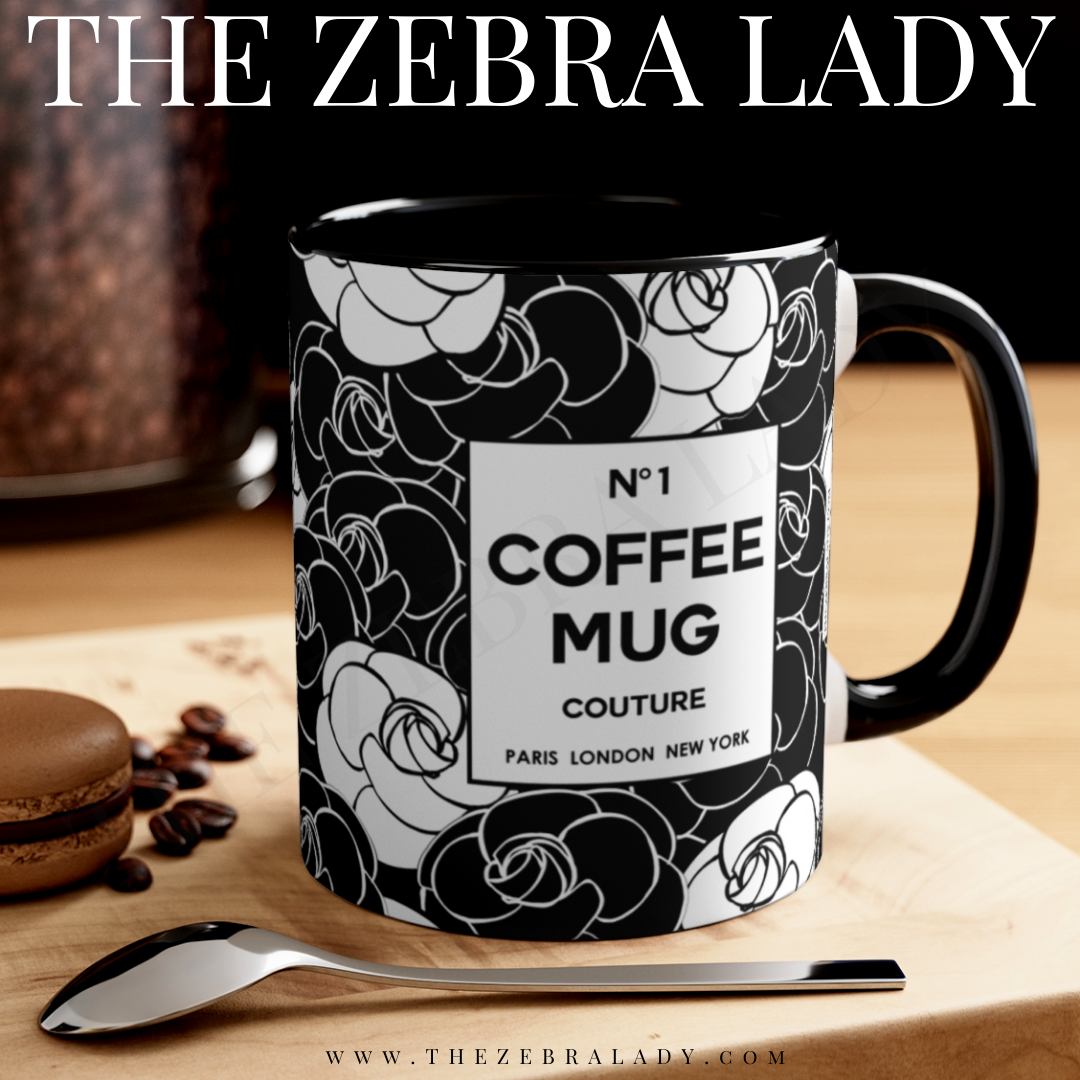 Fashion Number 1 Coffee Camellia Chanel Inspired Black Handle Mug  THE  ZEBRA LADY