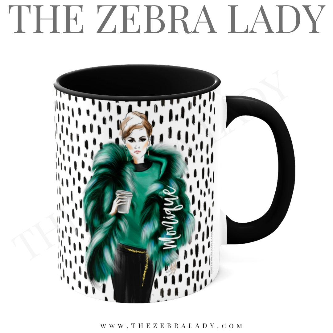 Green Fur Coffee Fashion Illustration  Black Handle Mug Personalized 