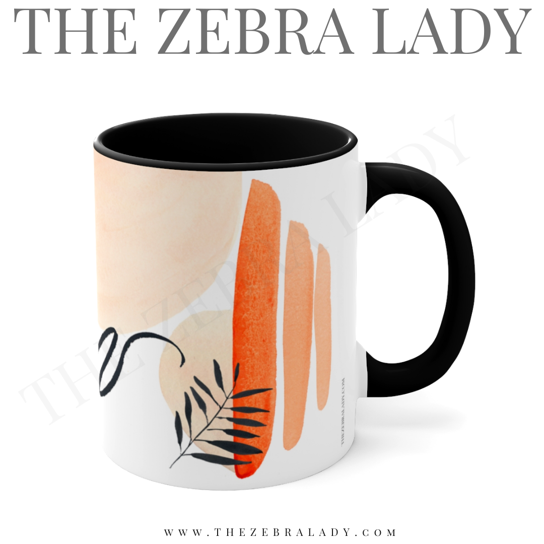 Orange Japanese Zen Black Handle Mug
