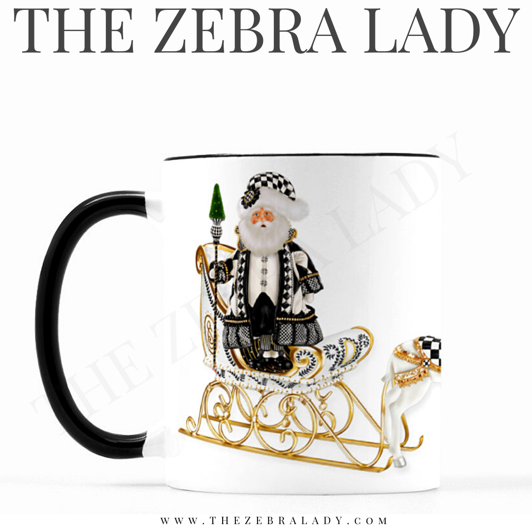 Santa Reindeer Sleigh Black Handle Personalized Coffee Mug