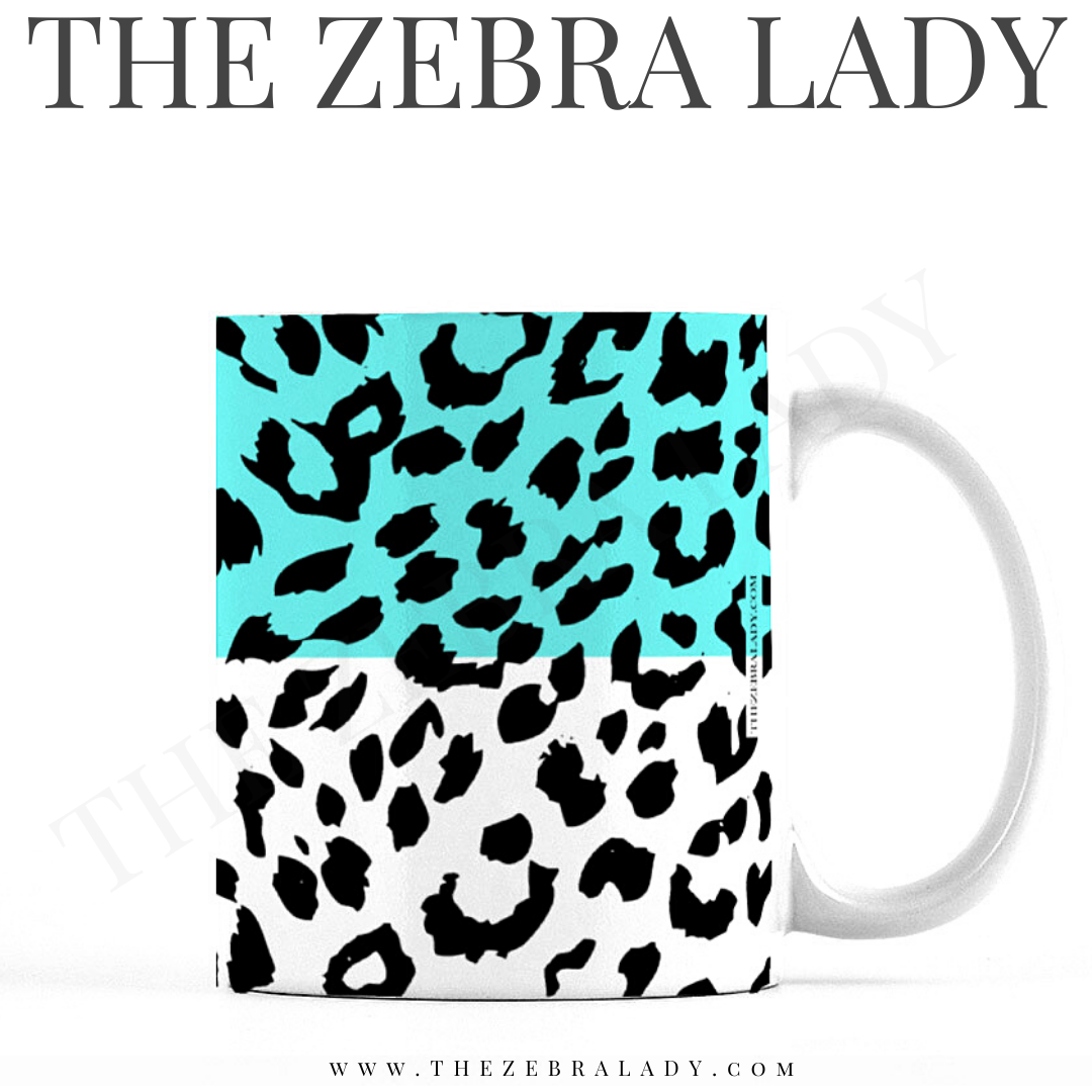 Aqua White Leopard Print Mug